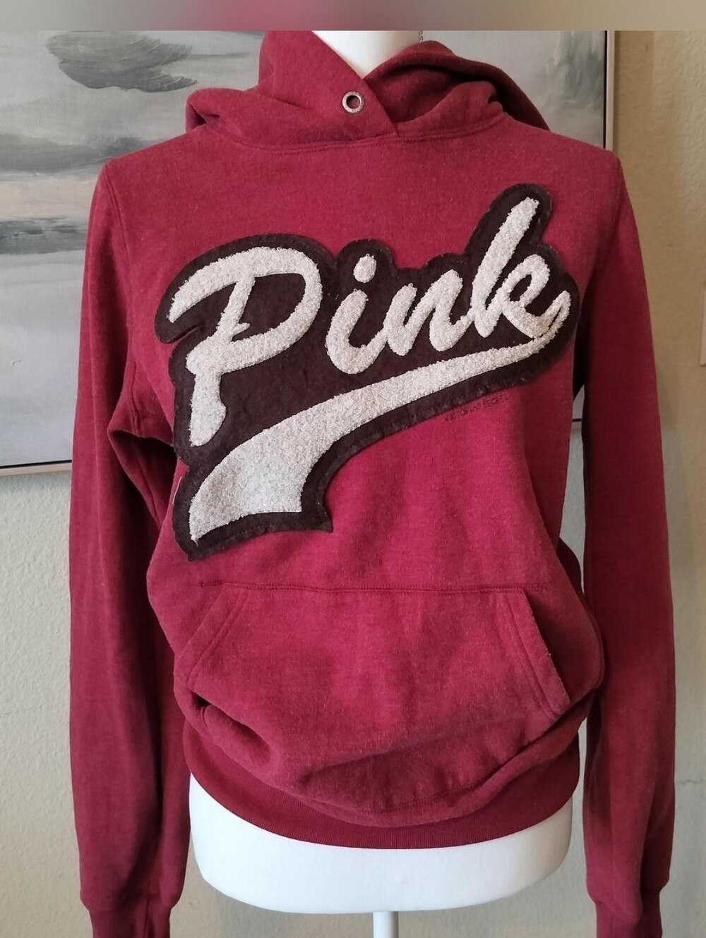 Vintage PINK Victoria's Secret Maroon Crewneck Hoodie with Logo Appliqué